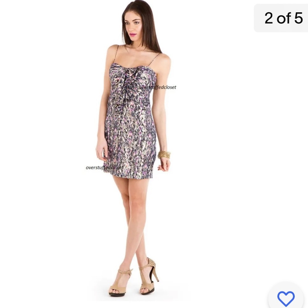 Eli Tahari Nia Abstract‎ Print Silk Metallic Dress. Size Medium